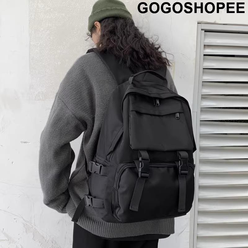 【GOGO】新品特惠🔥後背包 工裝後背包 背包 大容量後背包 雙肩包 書包 學生書包 工裝背包 筆電包 素色後背包