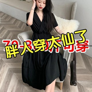 加大尺碼 大尺碼 大尺碼女裝夏季300斤胖mm法式v領短袖減齡洋裝顯瘦胖妹妹仙女裙子mk
