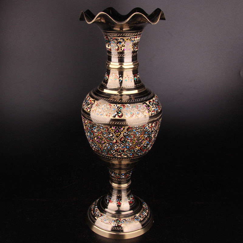 花瓶純銅插花12953 銅花瓶手工銅器雕刻花瓶特色工藝品居家擺設黃銅插花花瓶