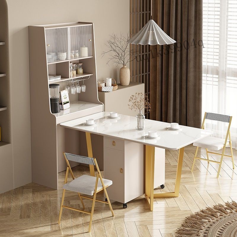 【結實耐用 免稅】可折疊餐桌餐邊櫃一體現代簡約傢用小戶型多功能伸縮巖闆餐桌櫃 RXD5