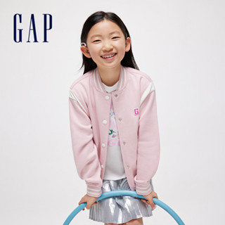 Gap 女童裝 Logo小熊印花立領棒球外套-粉紅色(890477)