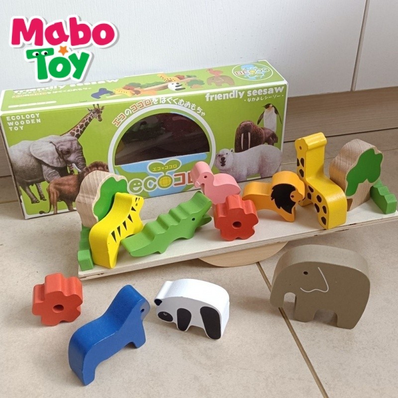 MaboToy木製趣味森林動物蹺蹺闆平衡積木玩具彩色益智動物疊疊高木質玩具 TNB4