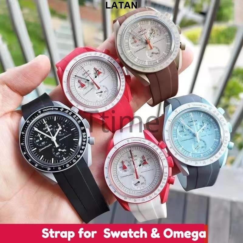 LATAN-適配歐米茄聯名斯沃琪星球手錶帶 弧口柔軟OMEGA SWATCH防水硅膠錶帶 20mm