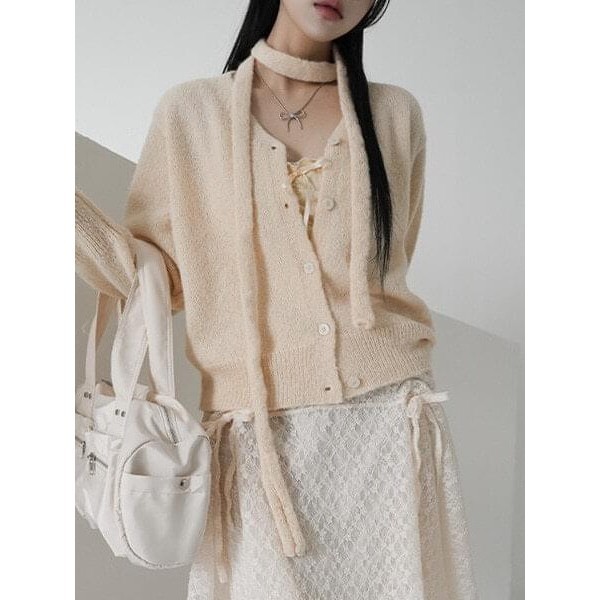 【Codibook】韓國 binary01 針織開衫+小圍巾［預購］針織外套 女裝