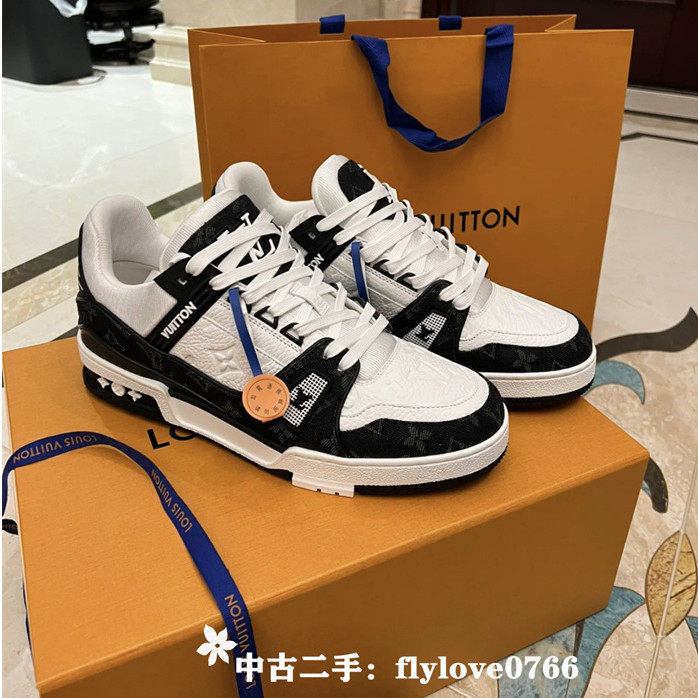 二手 LOUIS VUITTON 路易威登 LV Trainer 黑白配色LV牛仔運動鞋/休閒鞋 男女同款1A9JG