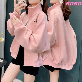 RORO🔸M-3XL 大尺碼外套 設計感小眾純色開衫外套女春秋款外穿衛衣2022新款寬松大碼上衣服 女生外套 大碼外套