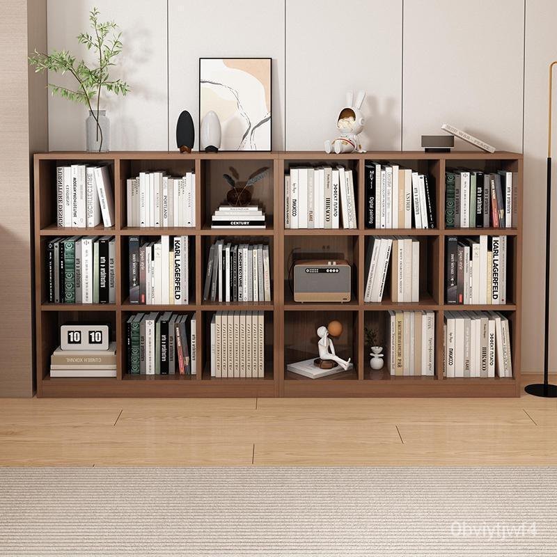 簡易書架置物架落地儲物格子櫃客廳實木色小多層收納臥室矮書櫃