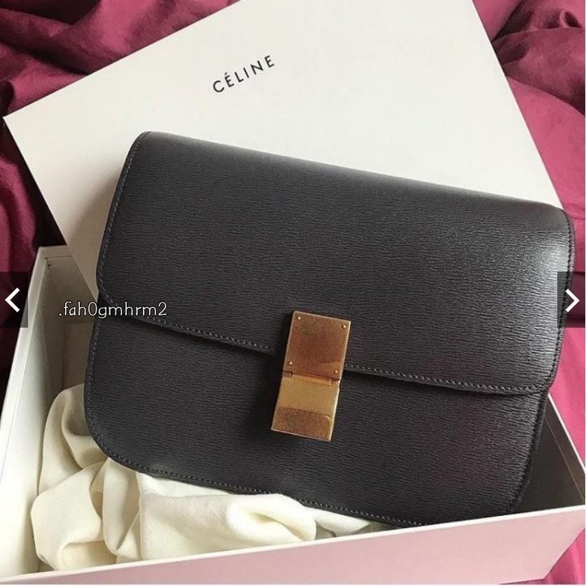 二手現貨 Celine Acorss Body Classic BOX Bag 中型牛皮水波紋肩背包 黑灰 免運