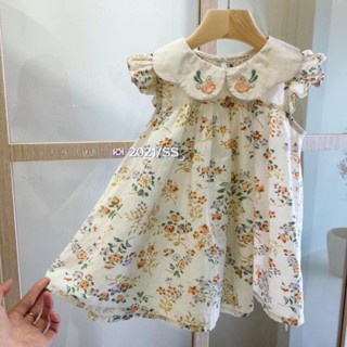 MOMOKO 兒童洋裝 無袖連身裙 女童碎花連衣裙 2024夏裝新款嬰幼兒寶寶法式翻領裙子小童洋氣裙衫