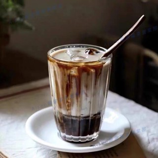 羅東免運♕ins咖啡館玻璃咖啡杯 復古冰美式拿鐵杯 直條紋玻璃杯 果汁杯 飲料杯