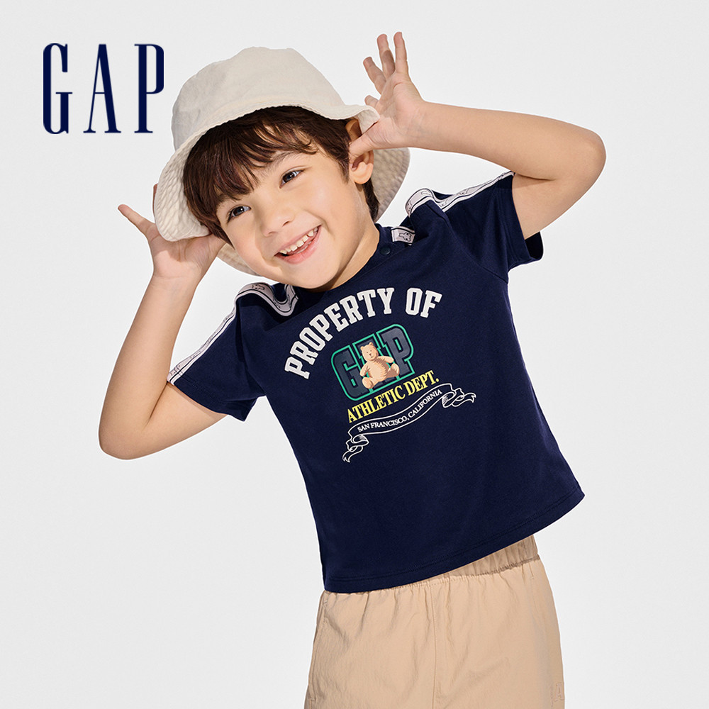 Gap 男童裝 Logo純棉小熊印花圓領短袖T恤-海軍藍(891986)