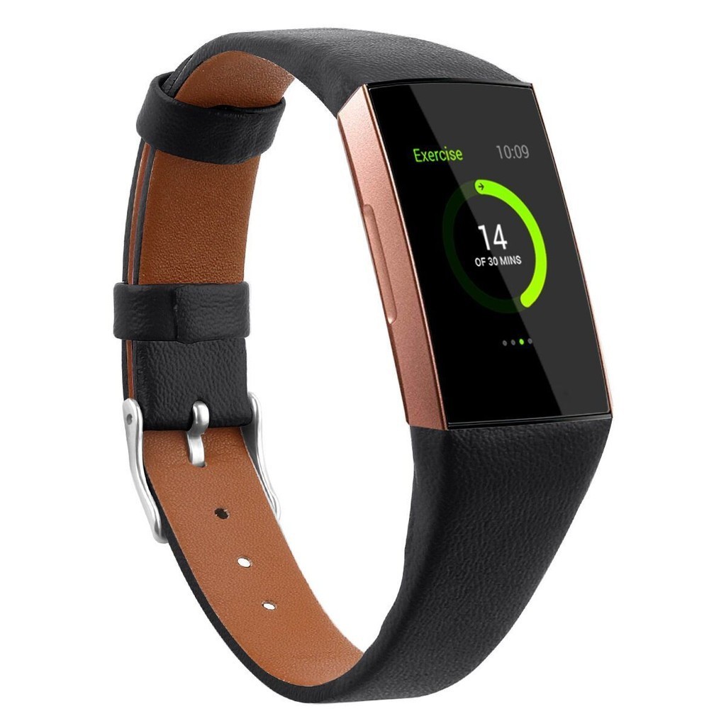 【YX】適用於Fitbit Charge 3 4手環替換腕帶Charge3真皮錶帶頭層牛皮帶