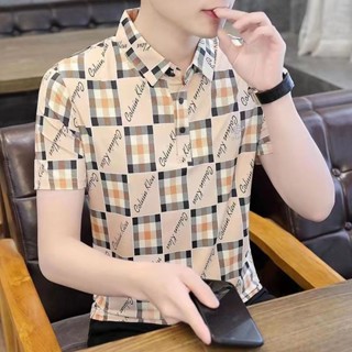 印花冰絲上衣男|大尺碼100公斤男裝POLO衫|夏季短袖上衣|新款polo衫|印花翻領打底衫|簡約韓版上衣|繡花半袖上衣