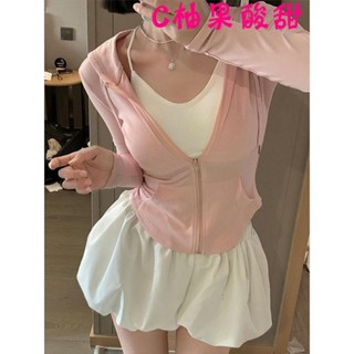 防曬衣🎀純欲風辣妹氣質連帽防曬衣夏季薄款修身運動緊身長袖短外套上衣女