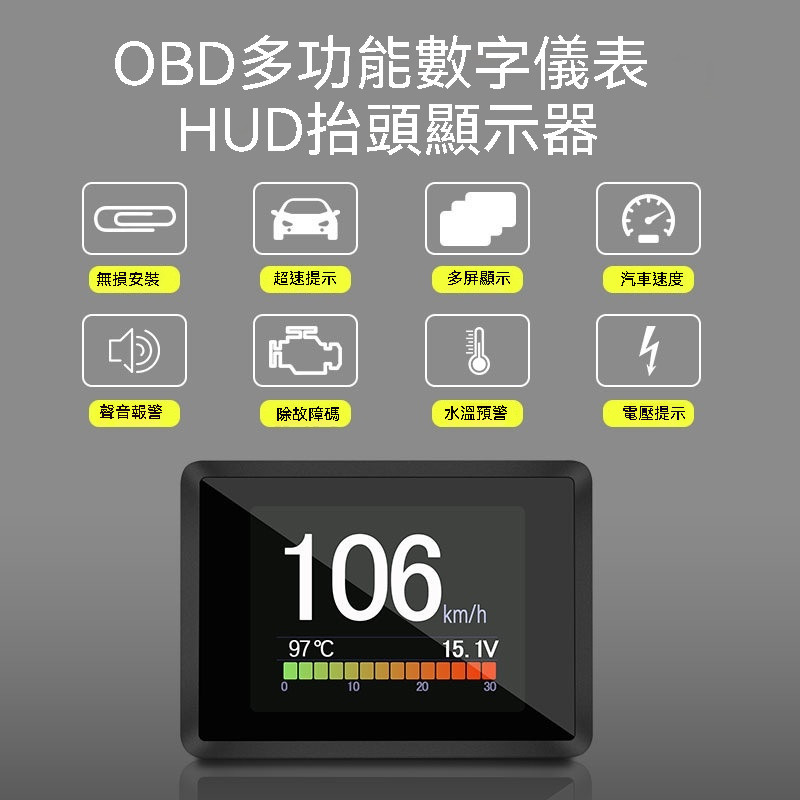 HUD 擡頭顯示器 電子狗 安全預警儀 測速照相時速錶 超速警示GPS 固定測速器區間測速 OBD車速油耗水溫電壓