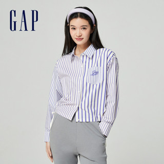 Gap 女裝 Logo純棉翻領長袖襯衫-淡紫色(873202)