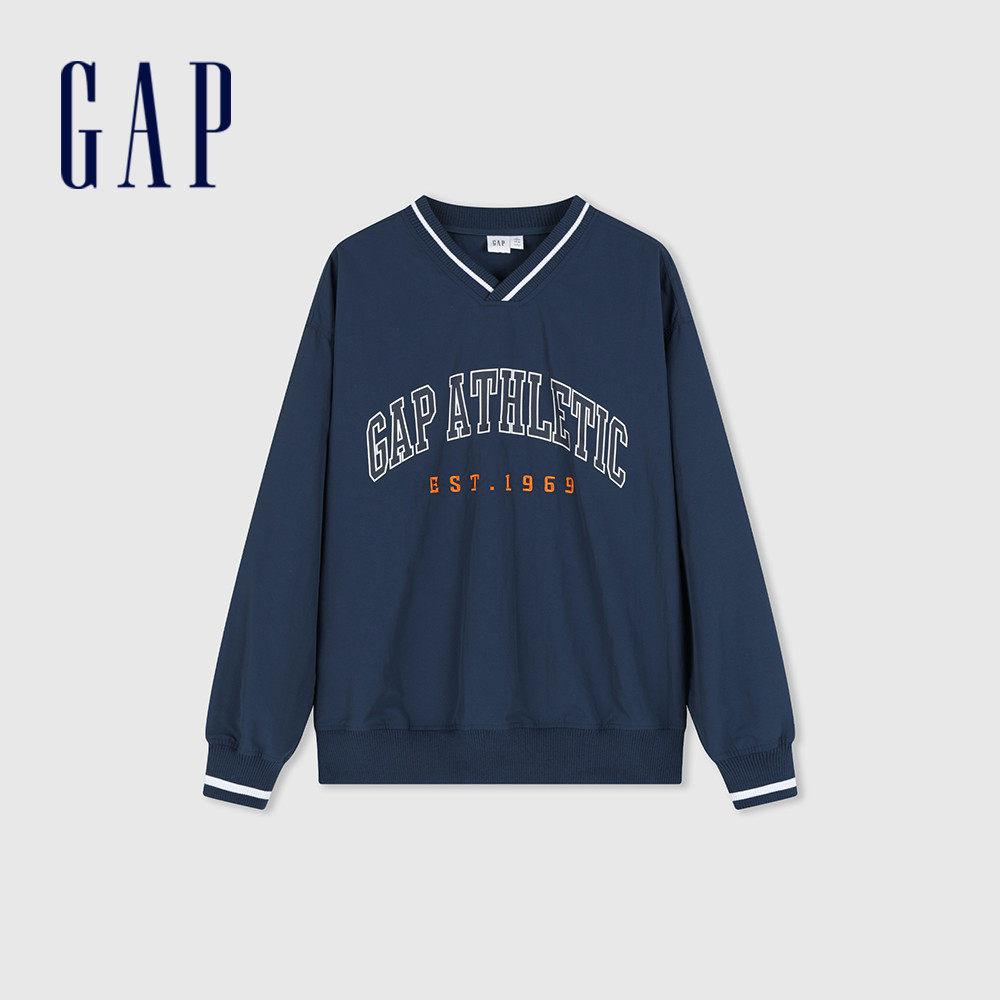 Gap 男裝 Logo印花V領大學T-藏藍色(885519)