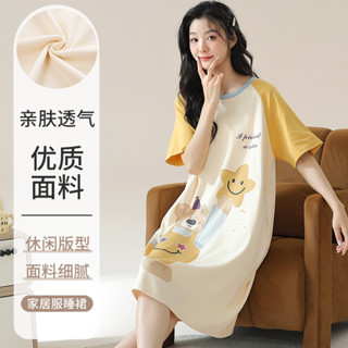 2024年新款 夏季睡衣 連衣裙睡衣 女士睡裙 寬松可愛短袖 可外穿棉質韓版 可愛睡衣
