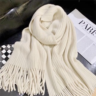 圍巾 白色圍巾流蘇圍巾毛線兩用冬季女純色