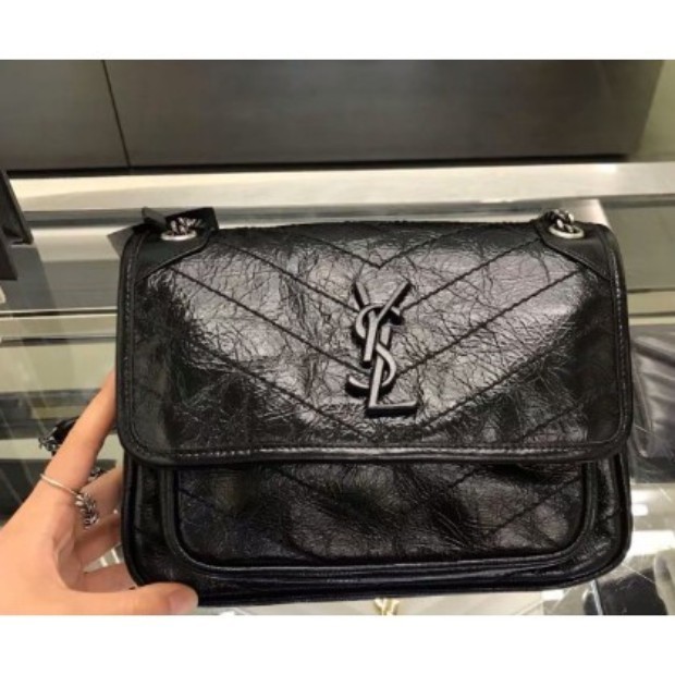 二手現貨 YSL 蠟染皮革 黑色 小型 22 Niki baby 三用 風琴包 533037