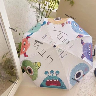 🥇免運 全自動ins風小怪獸太陽傘 雨傘 晴雨兩用防曬防紫外線遮陽傘黑膠摺疊傘 長柄雨傘