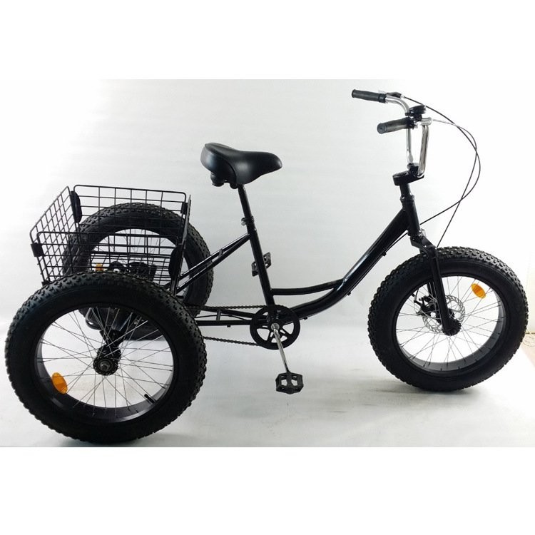 自行車 腳踏車 三輪車 20寸胖胎腳踏單速三輪車粗胎雪地自行車拉貨購物菜籃車