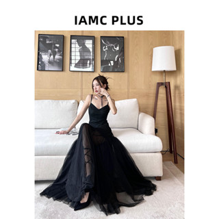IAMCPLUS桑妮 畫廊翩然 黑色裙子性感吊帶連衣裙純欲法式氣質長裙