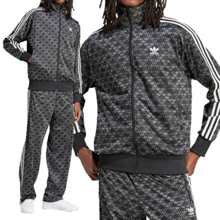 Adidas Fb Mono Tt 男款 黑 國際碼 立領 印花滿版 三葉草 運動 休閒 外套 IS0218