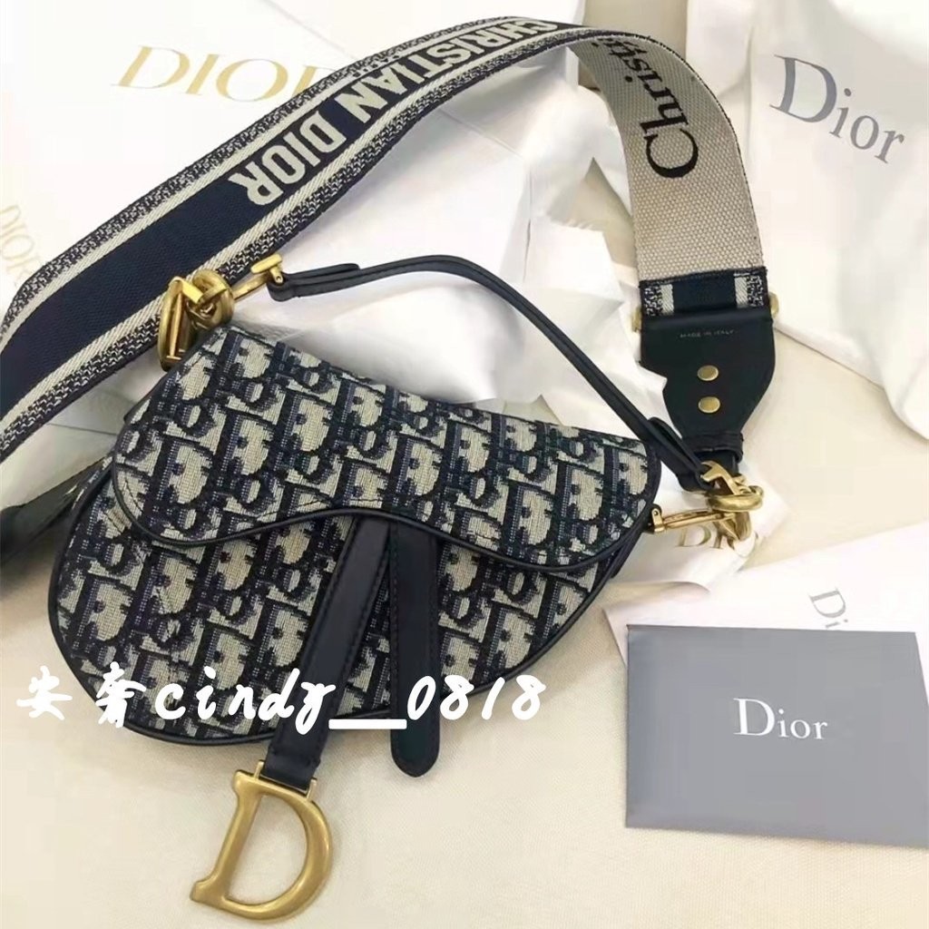 專櫃正品Dior 迪奧 M0447CTZQ_M928 Oblique 小號/中號 提花 帆布 馬鞍包 手提包