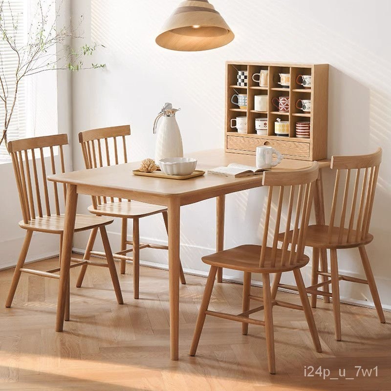 北歐餐桌椅組閤全實木日式原木風桌子傢用小戶型 4人橡膠木長方形 實木餐桌 餐桌椅 椅子 桌子
