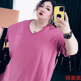 【M-5XL大尺碼】大尺碼上衣 短袖t恤 胖子 寬鬆顯瘦 大碼女裝洋氣半袖200斤寬鬆胖mm300心機上衣中長款開叉短袖