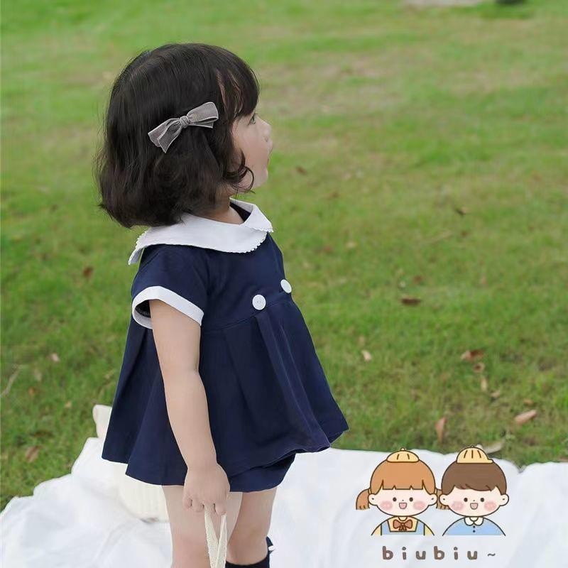 ☁小雲朵☁2022新款女童幼兒園日係海軍服女寶寶夏季學院風連衣裙短褲兩件套