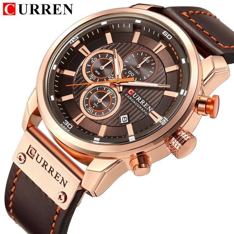CURREN卡瑞恩高檔新款運動男錶皮帶石英錶六針大錶盤手錶防水腕錶