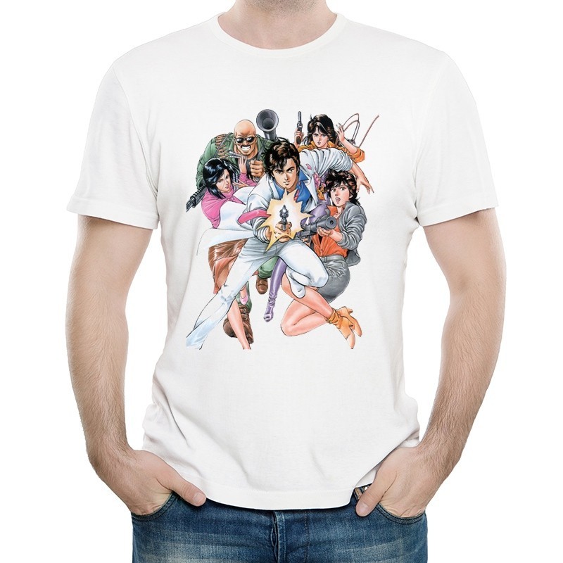 城市獵人T恤經典80s動漫印花短袖白色衣服男女City Hunter tshirt