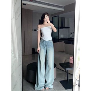 【Princess Home】長褲女 牛仔褲 美式複古牛仔褲 大喇叭褲 小個子遮胯拖地褲子 牛仔長褲 牛仔直筒褲 闊腿褲