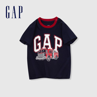 Gap 男幼童裝 Logo純棉印花圓領短袖T恤-海軍藍(890978)