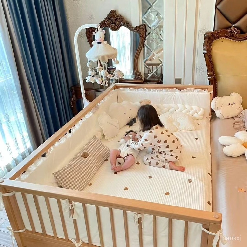 兒童拚接床 嬰兒床 床中床 小床 嬰兒床邊床 護欄床 嬰兒圍欄 嬰兒床圍 床圍 實木櫸木兒童嬰兒床帶護欄拚接大床加寬床邊