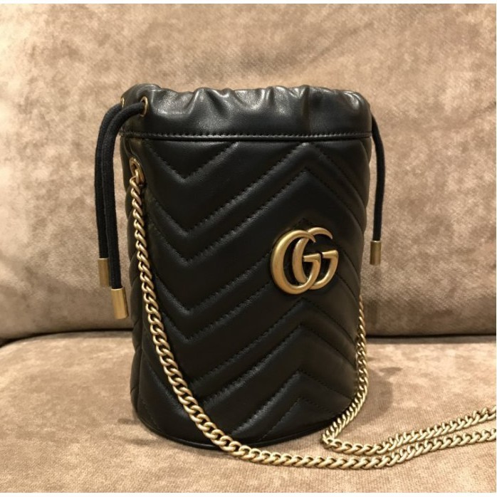 Gucci GG Marmont mini 黑色 迷你 圓筒 束口 水桶包 575163 全新現貨