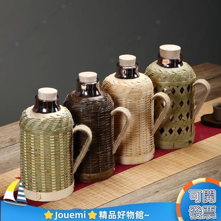 Jouemi 竹編熱水瓶家用手工古早木塞水壺茶室辦公室保溫瓶玻璃內膽熱水壺09