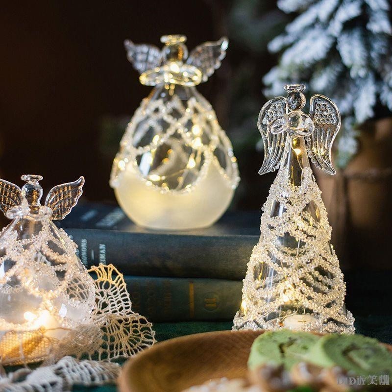 掬涵玻璃天使小夜燈 聖誕節生日禮物裝飾用品 桌面擺件生日氛圍發光燭台 DIY手工坊