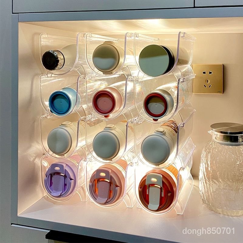 買家優選杯子收納置物架水杯保溫杯透明收納架茶杯水壺防塵可疊加杯架子