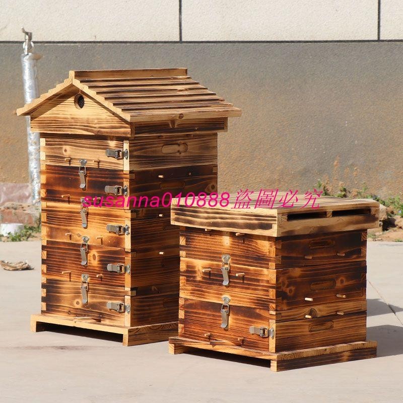 土養格子箱中蜂專用別墅蜜蜂箱碳化杉木加厚誘野蜂桶全套養蜂工具