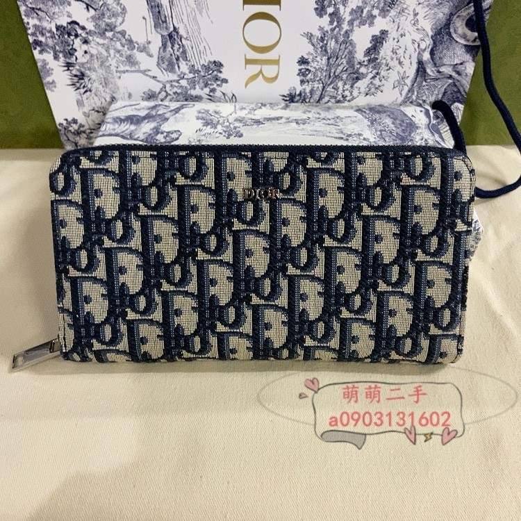 『二手精品』Dior 迪奧 Oblique 刺繡老花 長款 拉鏈 長夾 女士手拿包 錢包 卡包