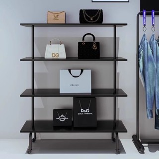 置物架 層架女裝店鞋子展示架落地黑色陳列架服裝店可移動網紅鞋包多層置物架