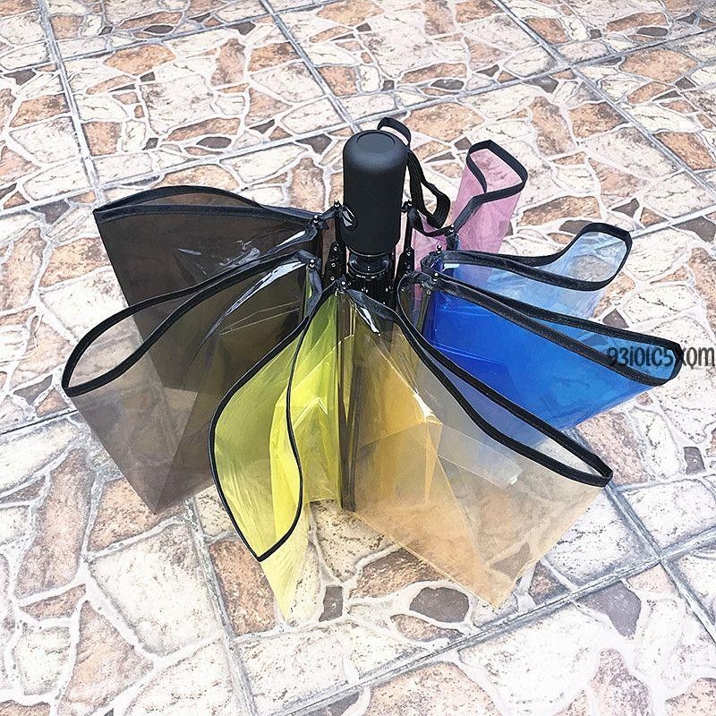 學生雨傘🧨 透明雨傘女韓國小清新學生折疊長柄傘全自動男三折加厚可愛彩虹傘