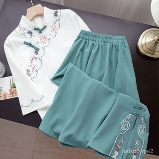 🔥臺灣出貨 漢元素洋裝 夏秋 漢服 新中式女裝 國風 改良旂袍上衣 氣質 漢服上衣 複古 繡花盤扣 漢服套裝 漢服女