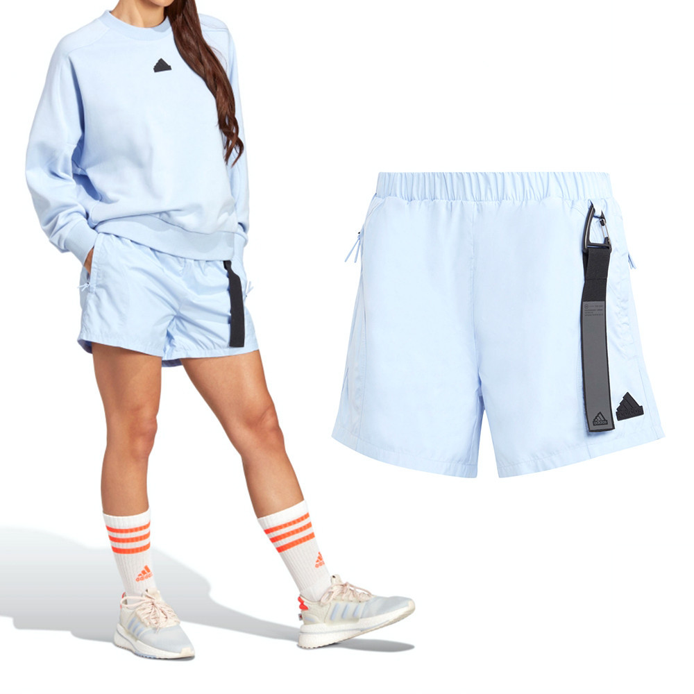 Adidas W C ESC Short 女款 寶寶藍色 運動 休閒 高腰 舒適 拉鍊口袋 戶外風 短褲 IC0260
