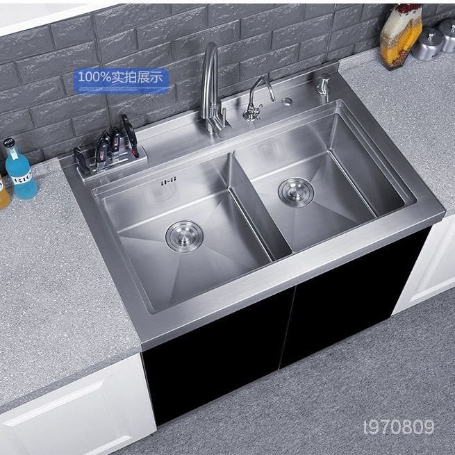尚美廚房一體櫥櫃水槽304不銹鋼單雙槽寬900可集成洗碗機消毒櫃
