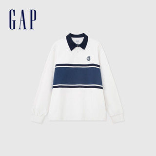 Gap 男裝 Logo純棉印花長袖POLO衫-米白色(885524)