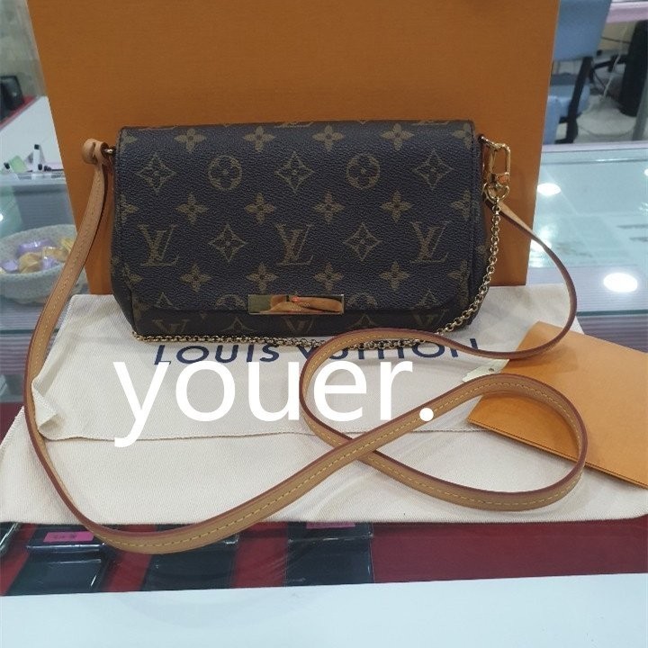 二手精品 LV FAVORITE MM 小號 老花 金屬鏈帶 斜背 兩用 WOC M40717